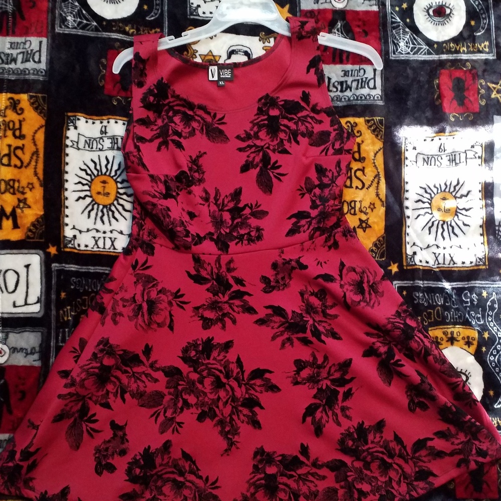 Black and Red sleeveless skater dress
